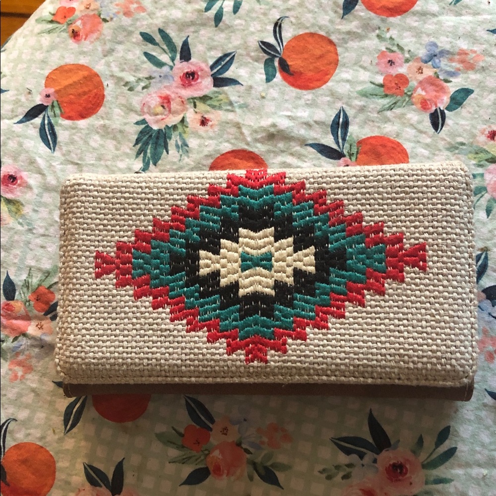Montana West Cream Wallet with Red and Teal Geometric Embroidery